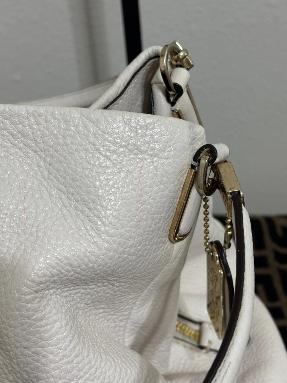 Coach White Pebbled Leather Shoulder Hobo with Gold Hardware